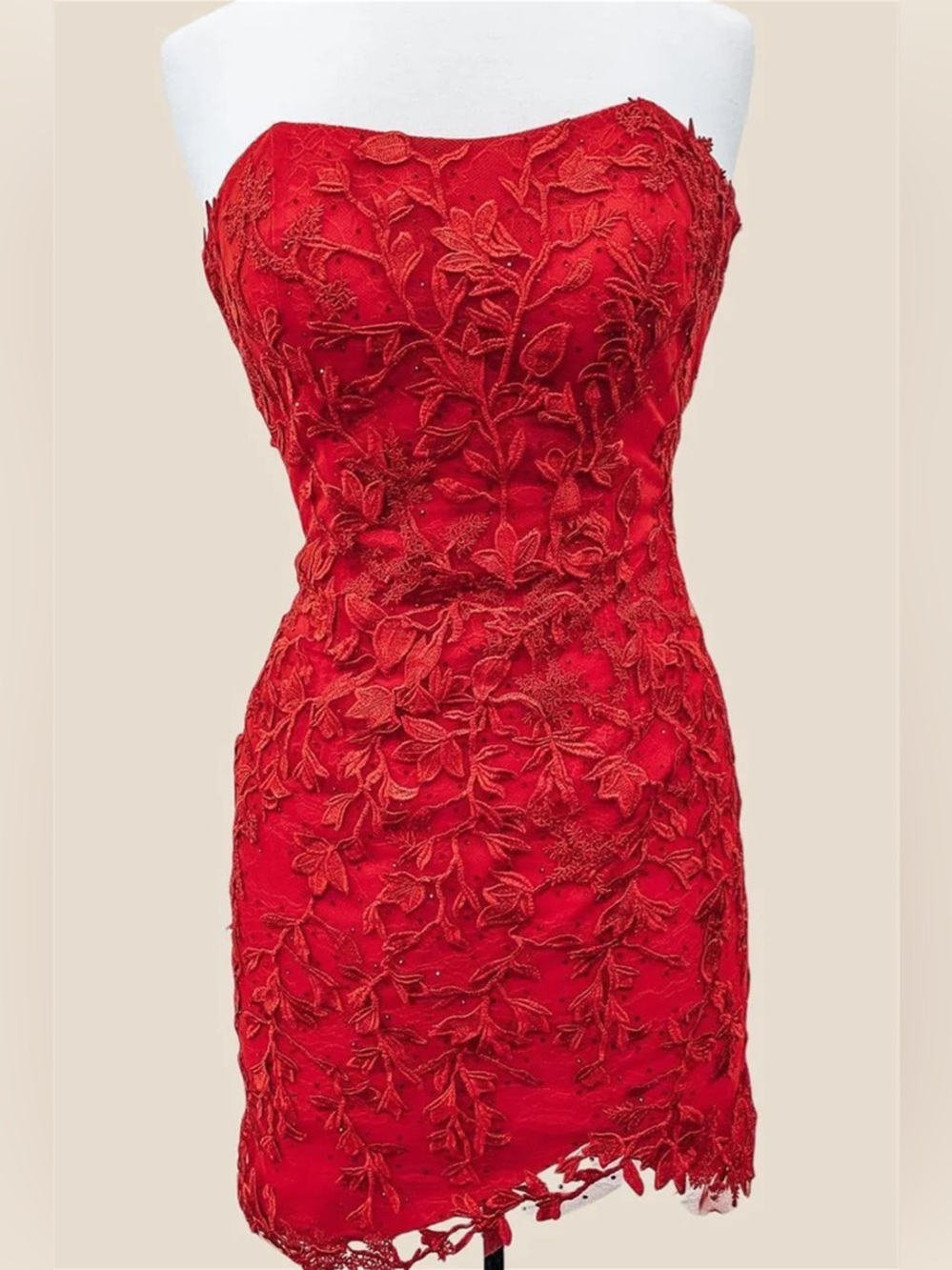 NWT Sherri Hill strapless red lace cocktail mini dress style 52339 size 2
